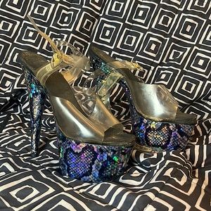 Very Worn Holographic Snakeskin Pleaser Heels